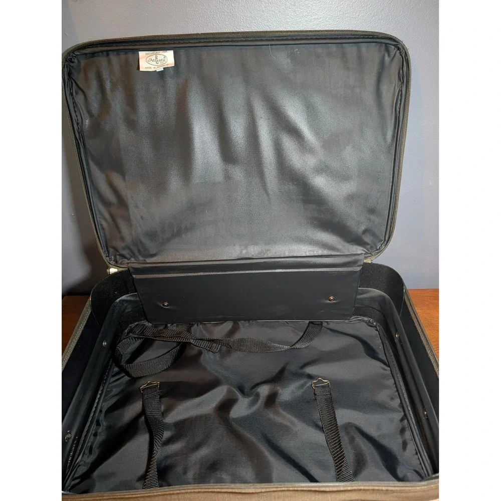 Vintage Atlantic USA Suitcase Brown Olive Corduroy Softshell Luggage with Keys